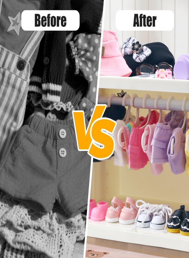 Walant Foldable Doll Wardrobe Closet Storage Box Compatible with Labubu Clothes with 15 Hangers & Rod - Stackable Organizer Cabinet for 15/17cm Doll Clothes with Dust-Resistant Cover and Display Shelf - Image 4